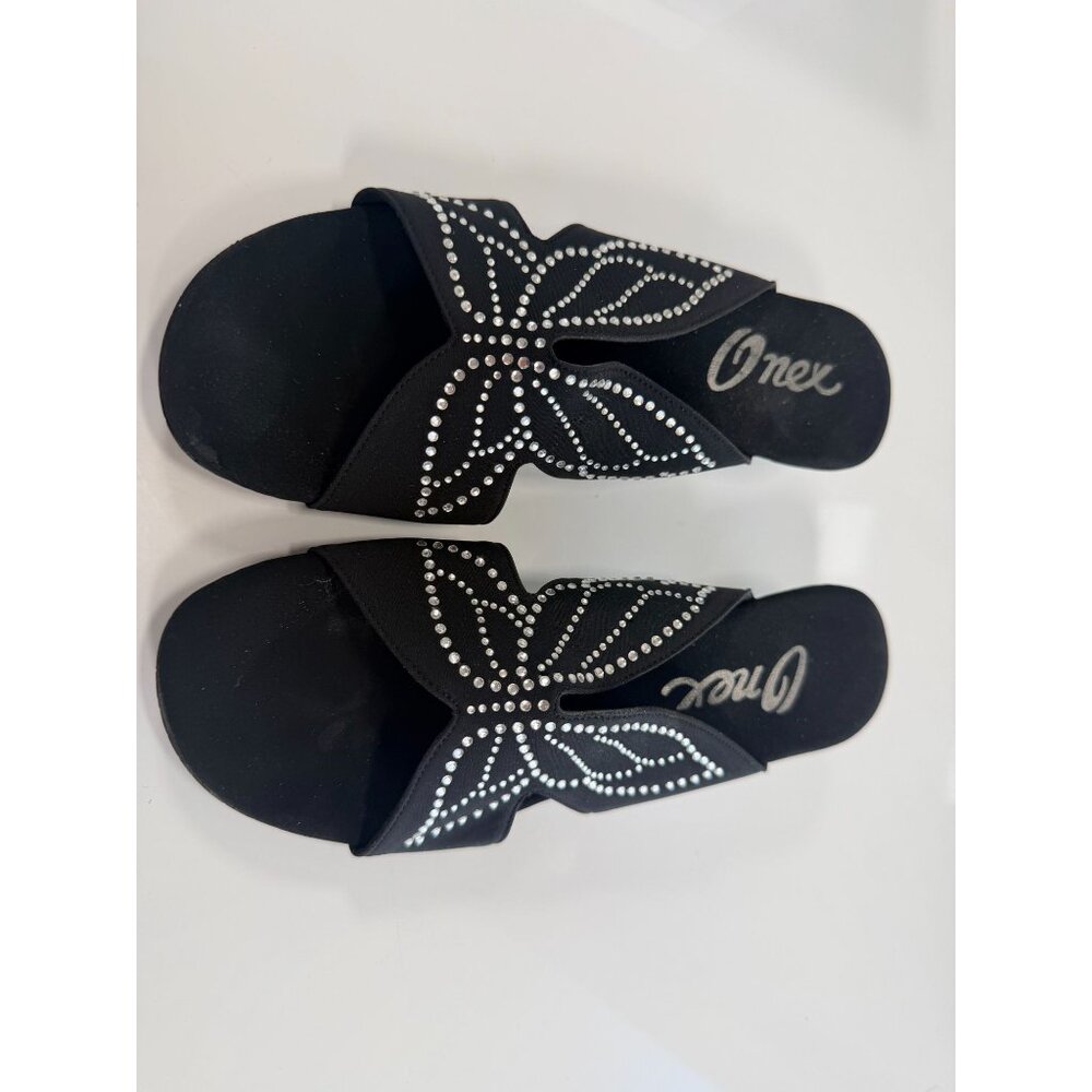 NEW Onex Rhinestone Butterfly Black Silver Chrome Wedge Heel Sandal 7M - Picture 6 of 12